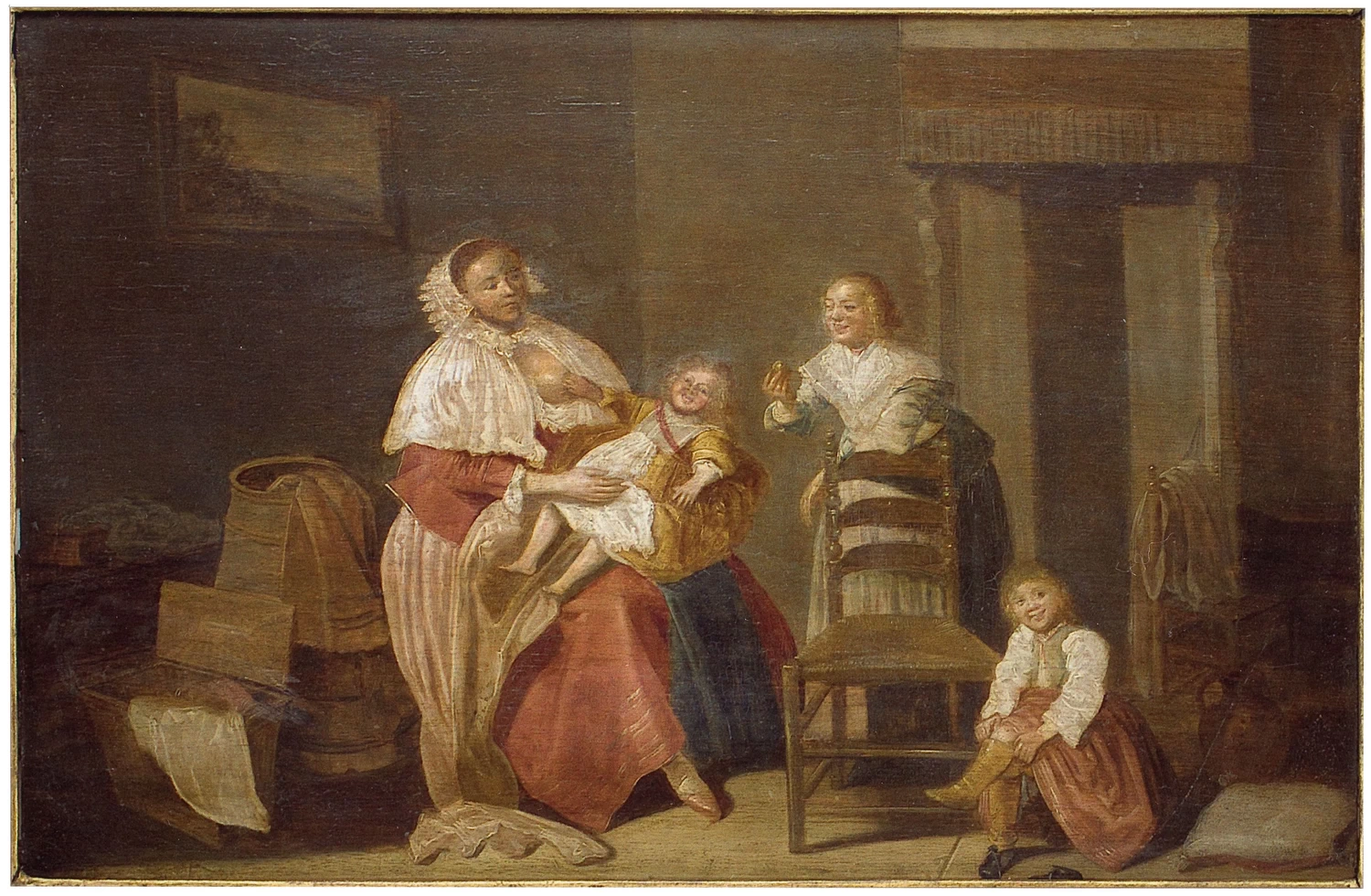 Madre con tre figli in un interno